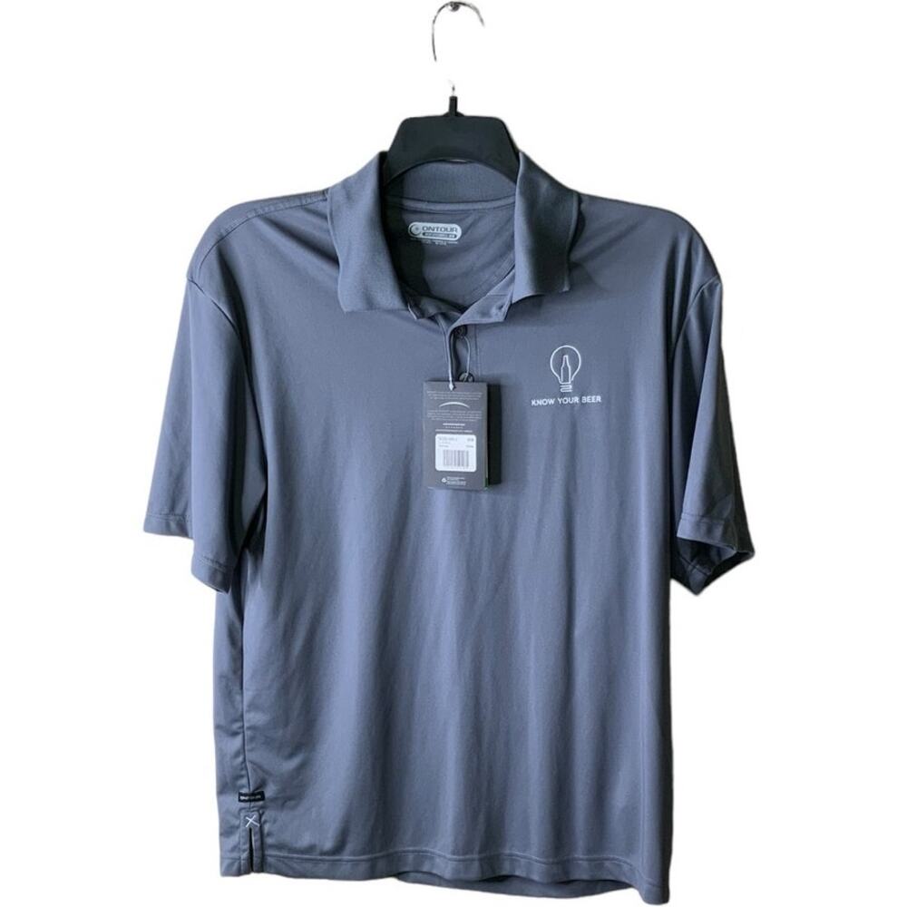 Ontour Polo Shirt Men Medium Know Your Beer Graphic Gray NWT Casual
